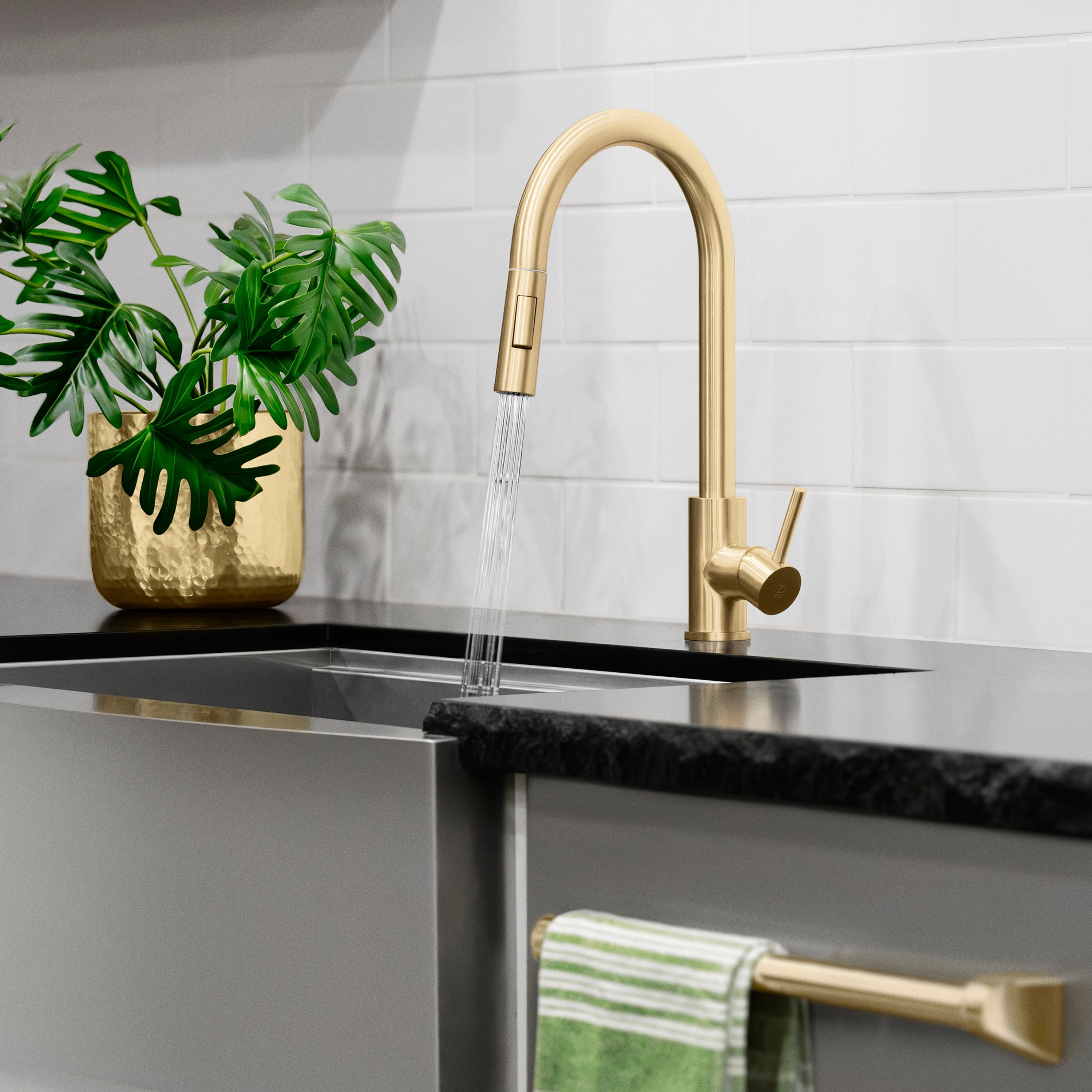 ZLINE Rubicon Pull Down Single Handle Kitchen Faucet in Champagne Bronze, RBCN1-KF-CB