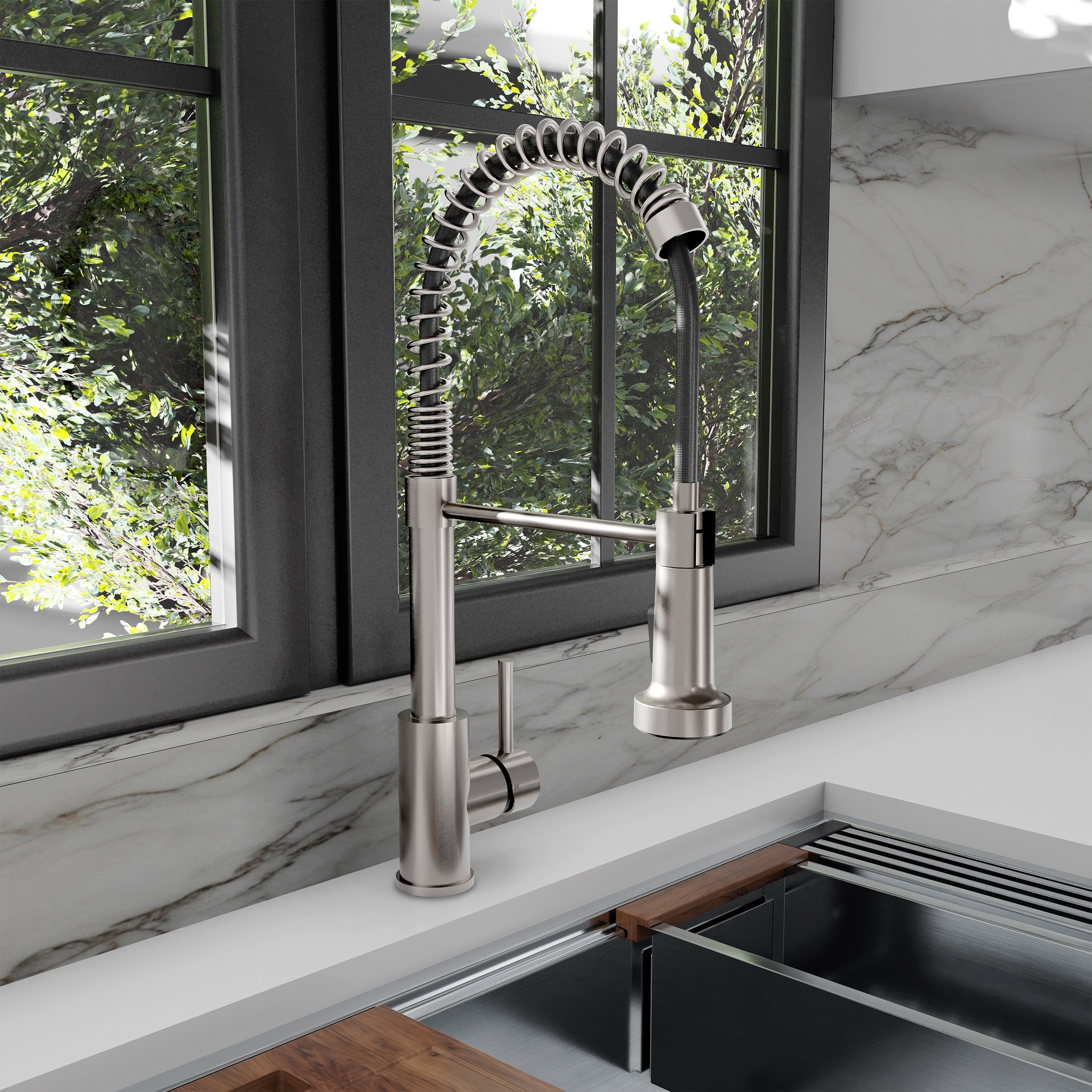 ZLINE Rubicon Pull Down Spring Spray Wand Kitchen Faucet in Brushed Nickel, RBCN2-KF-BN