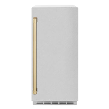 ZLINE Autograph 15" Touchstone Gourmet Ice Maker with Drain Pump and Satin Stainless Steel Door with Champagne Bronze Handle, IGMDZ-SN-15-CB