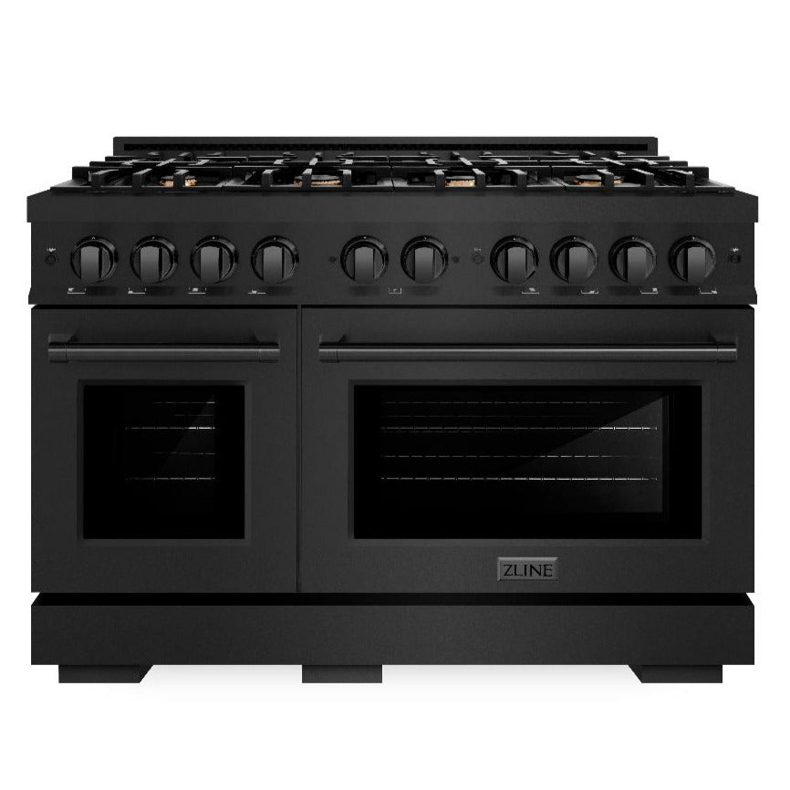 ZLINE 48 in. Dual Fuel Range with Double Oven, 6.7 cu. ft., 8 Brass Burners, Black Stainless Steel (HDRB-BR-48)