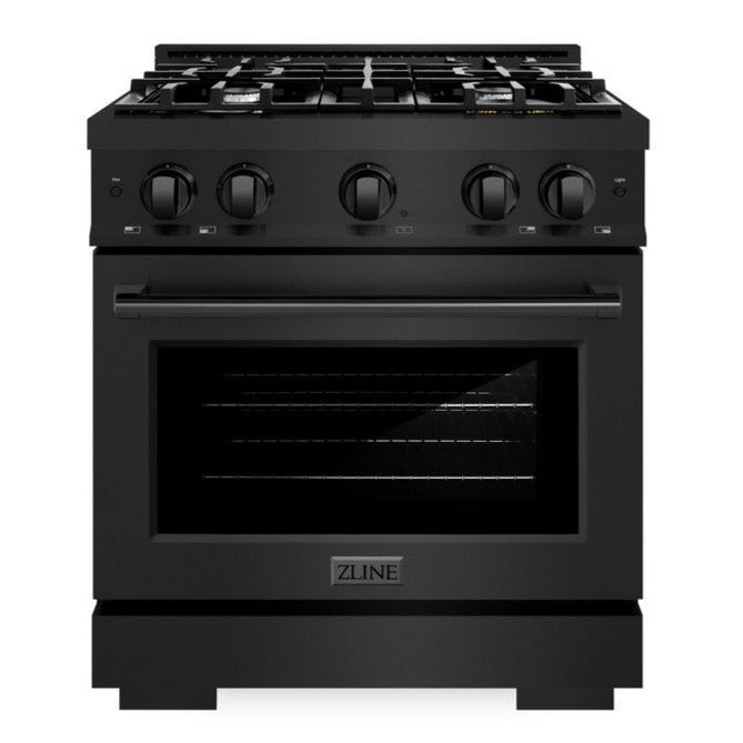 ZLINE 30 in. Dual Fuel Range 4.2 cu. ft. 4 Burner Cooktop Black Stainless Steel, MODEL HDRB-30