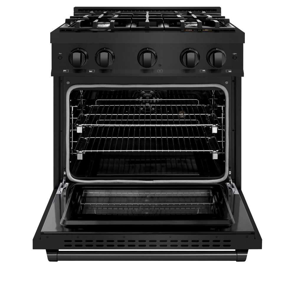 ZLINE 30 in. Dual Fuel Range 4.2 cu. ft. 4 Burner Cooktop Black Stainless Steel, MODEL HDRB-30