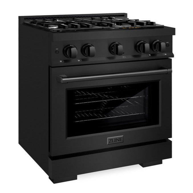 ZLINE 30 in. Dual Fuel Range 4.2 cu. ft. 4 Burner Cooktop Black Stainless Steel, MODEL HDRB-30