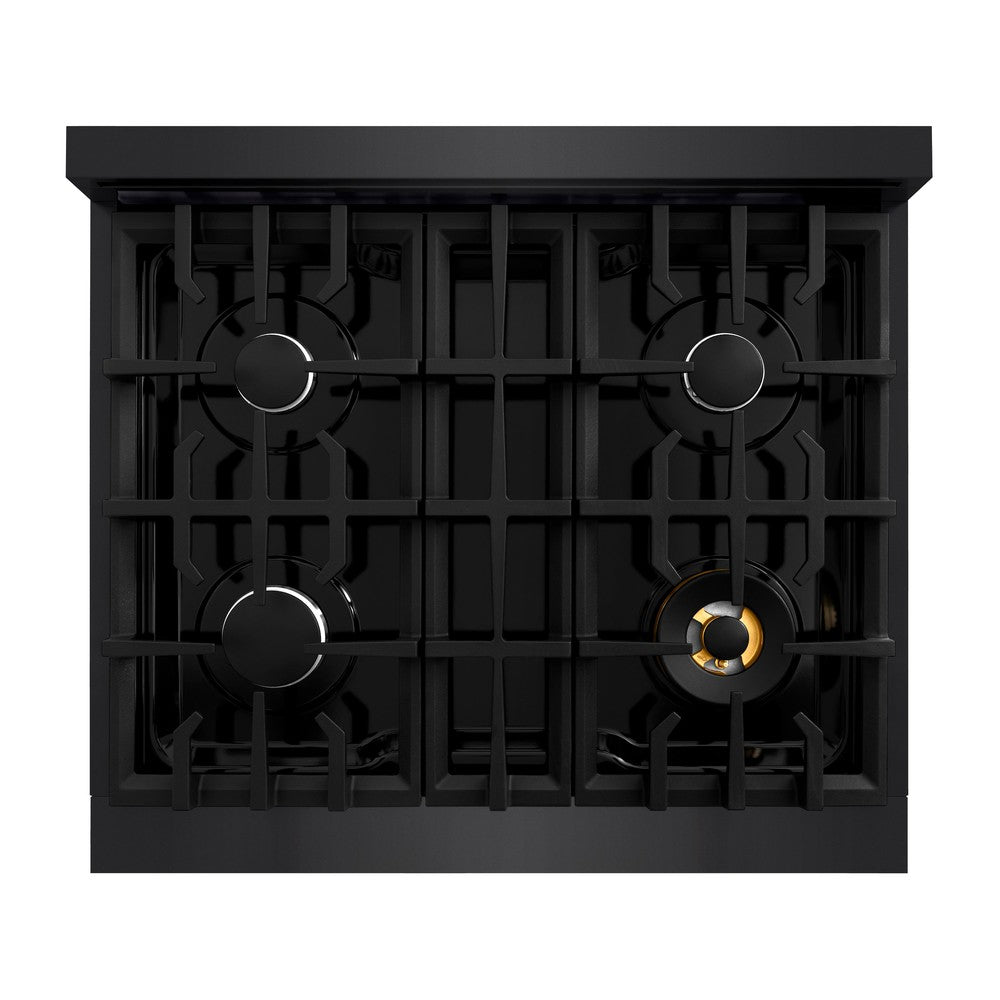 ZLINE 30 in. Dual Fuel Range 4.2 cu. ft. 4 Burner Cooktop Black Stainless Steel, MODEL HDRB-30