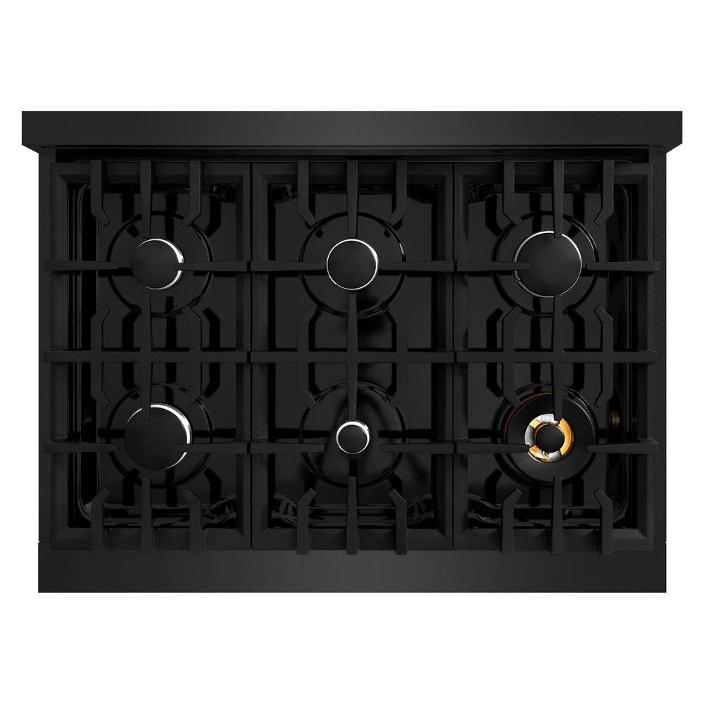 ZLINE 36 in. Select Dual Fuel Range with 6 Burners, 5.2 cu. ft. Oven Capacity, Black Stainless Steel (HDRB-36)