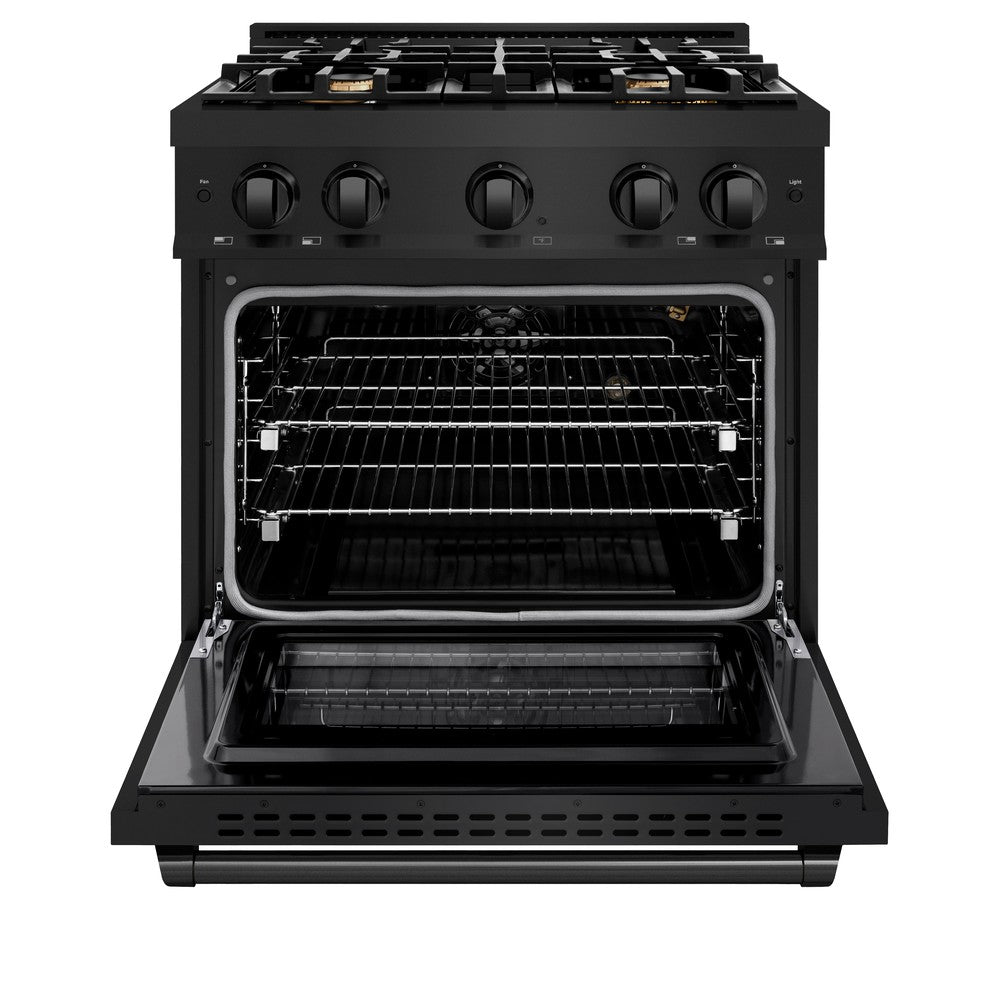 ZLINE 30 in. Gas Range 4.2 cu. ft. with 4 Brass Burners, Convection Oven, Black Stainless Steel (HGRB-BR-30)