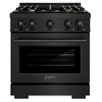 ZLINE 30 in. Gas Range 4.2 cu. ft. with 4 Brass Burners, Convection Oven, Black Stainless Steel (HGRB-BR-30)