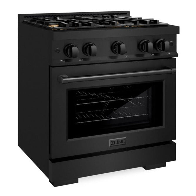 ZLINE 30 in. Gas Range 4.2 cu. ft. with 4 Brass Burners, Convection Oven, Black Stainless Steel (HGRB-BR-30)