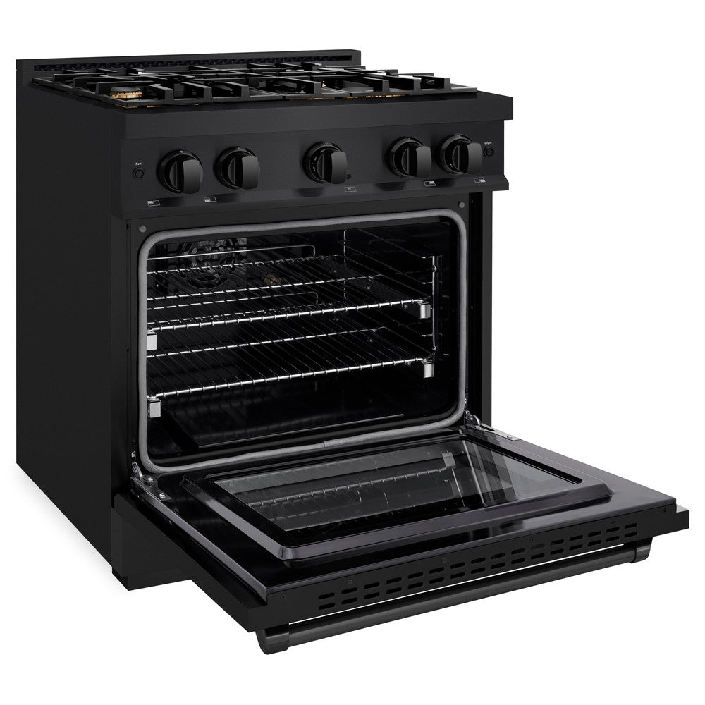 ZLINE 30 in. Gas Range 4.2 cu. ft. with 4 Brass Burners, Convection Oven, Black Stainless Steel (HGRB-BR-30)
