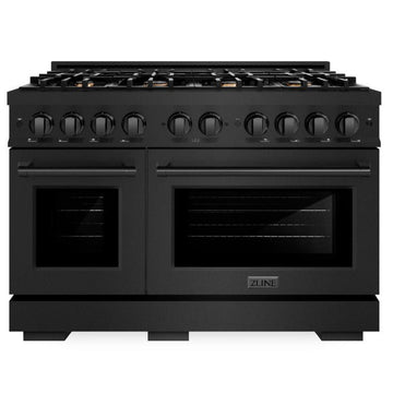 ZLINE 48 in. Gas Range Double Oven 6.7 cu. ft. Black Stainless Steel with 8 Brass Burners (HGRB-BR-48)