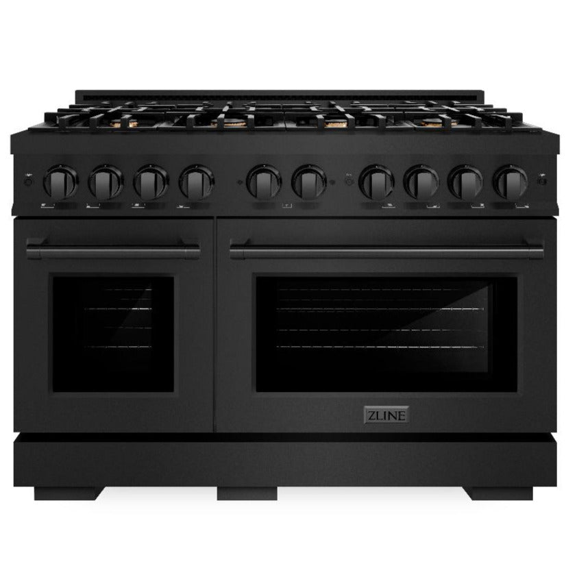 ZLINE 48 in. Gas Range Double Oven 6.7 cu. ft. Black Stainless Steel with 8 Brass Burners (HGRB-BR-48)