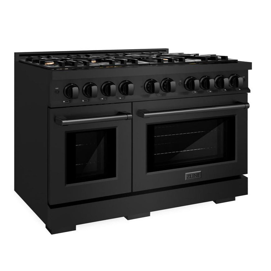 ZLINE 48 in. Gas Range Double Oven 6.7 cu. ft. Black Stainless Steel with 8 Brass Burners (HGRB-BR-48)