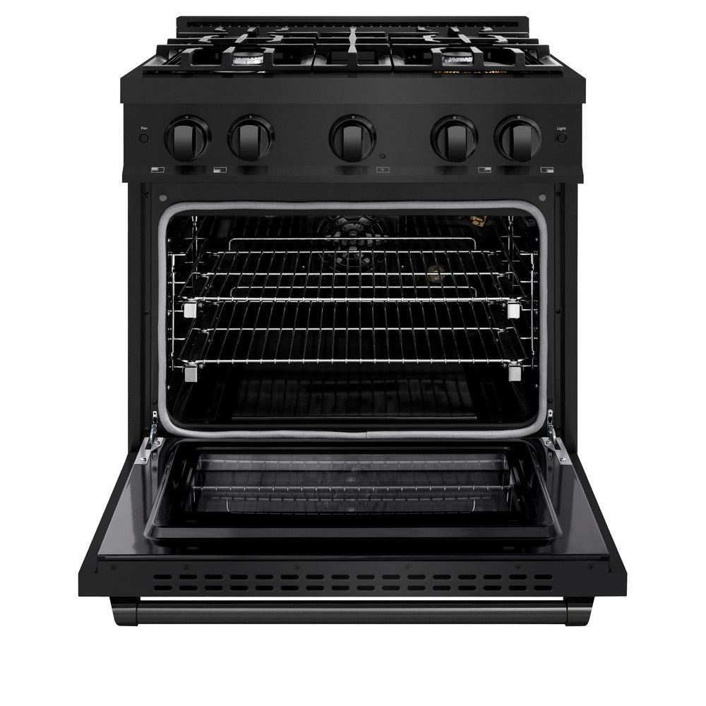 ZLINE 30 in. Gas Range 4.2 cu. ft. 4 Burners Black Stainless Steel (HGRB-30)