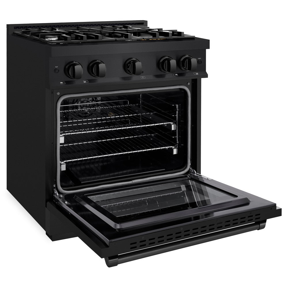 ZLINE 30 in. Gas Range 4.2 cu. ft. 4 Burners Black Stainless Steel (HGRB-30)