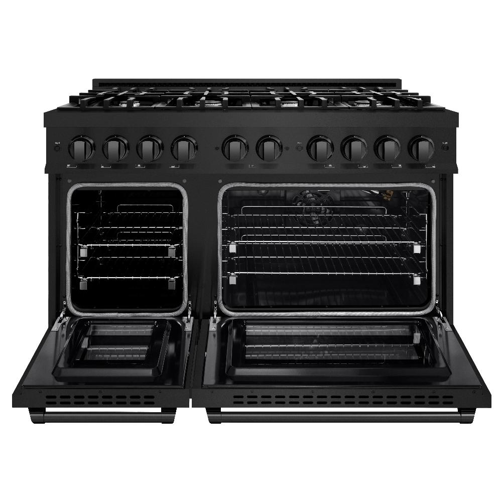 ZLINE 48 in. Double Oven Gas Range, 6.7 cu. ft., 8 Burner Cooktop, Black Stainless Steel (HGRB-48)