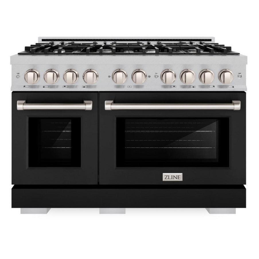 ZLINE 30 in. Select Gas Range with 4 Burners and Convection Gas Oven, 4.2 cu. ft., Satin Stainless Steel with Black Matte Door (HGRS-BLM-30)