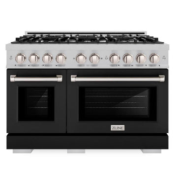 ZLINE 48 in. Dual Fuel Range Double Oven 6.7 cu. ft. 8 Gas Burners Satin Stainless Steel Black Matte Doors (HDRS-BLM-48)