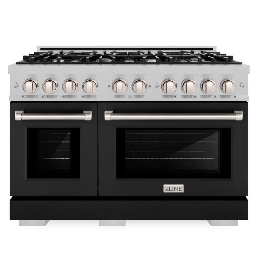 ZLINE 48 in. Dual Fuel Range Double Oven 6.7 cu. ft. 8 Gas Burners Satin Stainless Steel Black Matte Doors (HDRS-BLM-48)