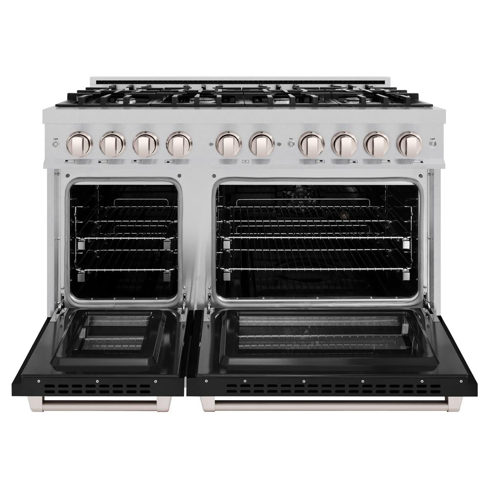 ZLINE 48 in. Dual Fuel Range Double Oven 6.7 cu. ft. 8 Gas Burners Satin Stainless Steel Black Matte Doors (HDRS-BLM-48)