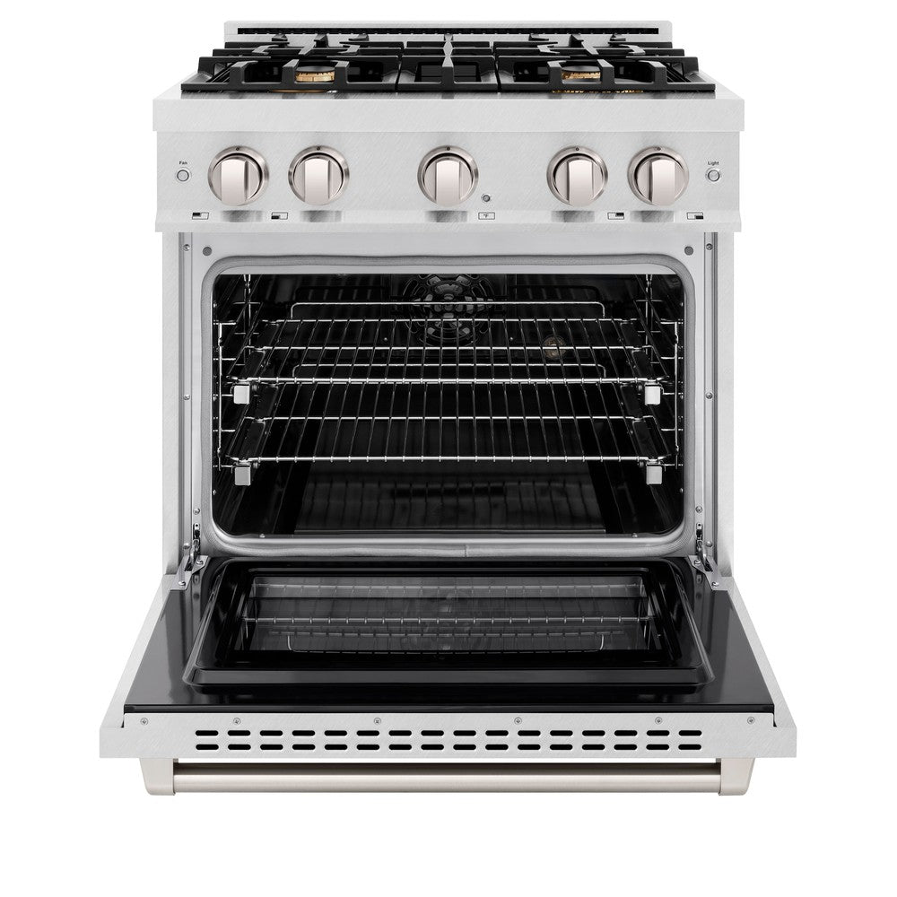 ZLINE 30 in. Dual Fuel Range 4.2 cu. ft. Gas Cooktop with 4 Brass Burners & Electric Convection Oven Satin Stainless Steel (HDRS-BR-30)