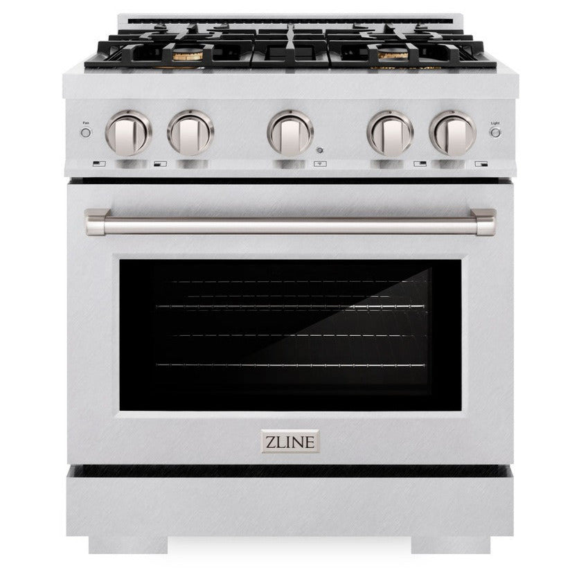 ZLINE 30 in. Dual Fuel Range 4.2 cu. ft. Gas Cooktop with 4 Brass Burners & Electric Convection Oven Satin Stainless Steel (HDRS-BR-30)