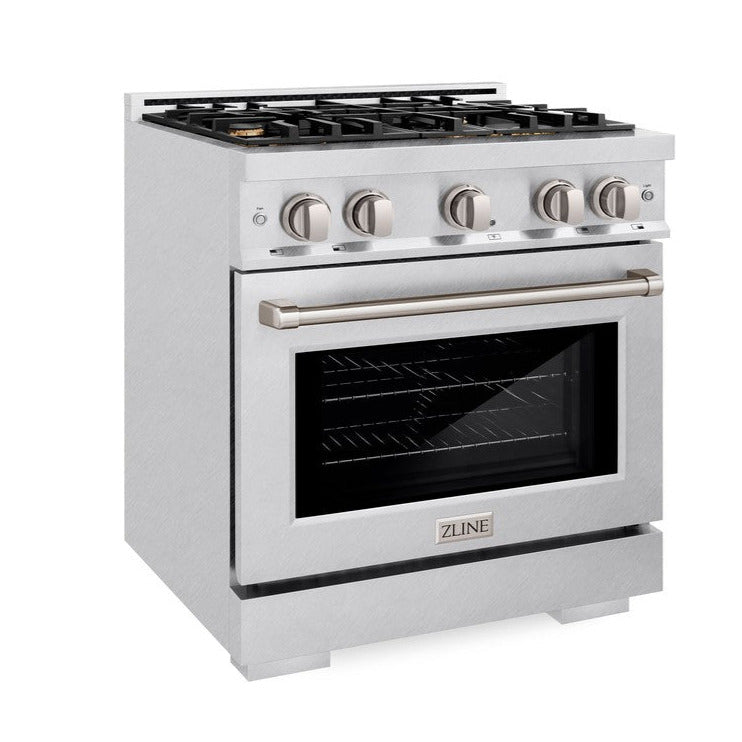 ZLINE 30 in. Dual Fuel Range 4.2 cu. ft. Gas Cooktop with 4 Brass Burners & Electric Convection Oven Satin Stainless Steel (HDRS-BR-30)