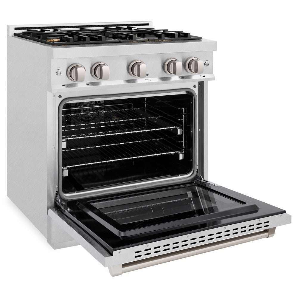 ZLINE 30 in. Dual Fuel Range 4.2 cu. ft. Gas Cooktop with 4 Brass Burners & Electric Convection Oven Satin Stainless Steel (HDRS-BR-30)