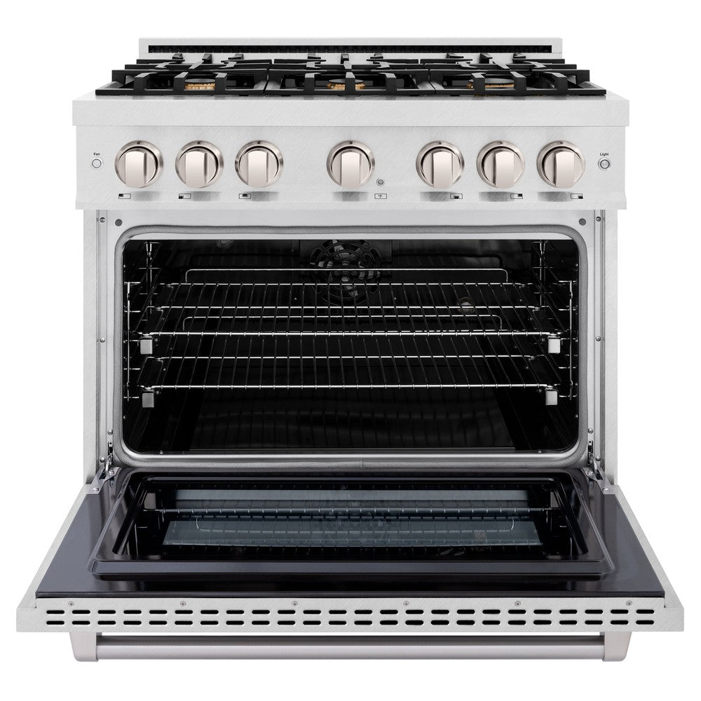 ZLINE 36 in. Dual Fuel Range 5.2 cu. ft. Gas Cooktop with 6 Brass Burners & Electric Convection Oven – Satin Stainless Steel (HDRS-BR-36)