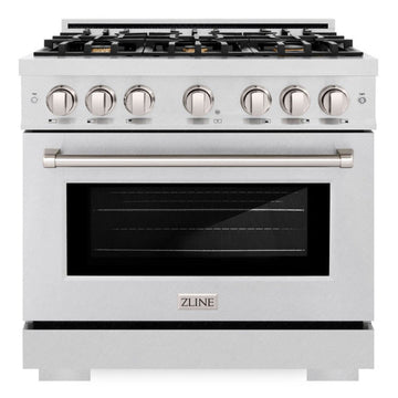 ZLINE 36 in. Dual Fuel Range 5.2 cu. ft. Gas Cooktop with 6 Brass Burners & Electric Convection Oven – Satin Stainless Steel (HDRS-BR-36)