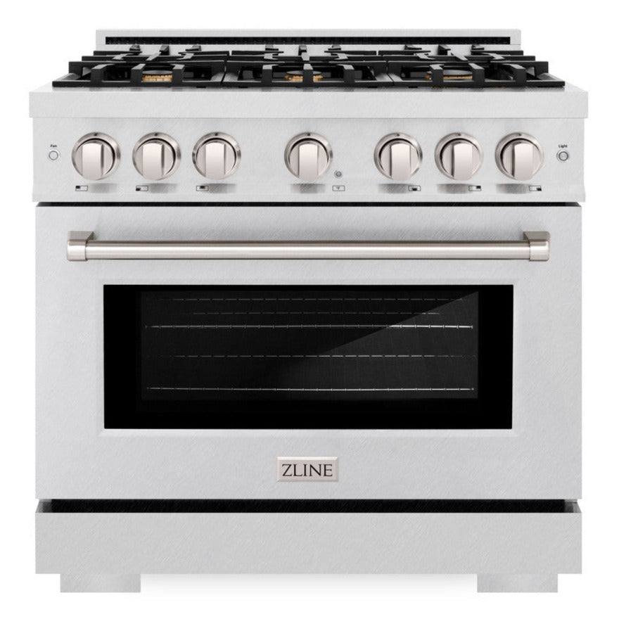 ZLINE 36 in. Dual Fuel Range 5.2 cu. ft. Gas Cooktop with 6 Brass Burners & Electric Convection Oven – Satin Stainless Steel (HDRS-BR-36)