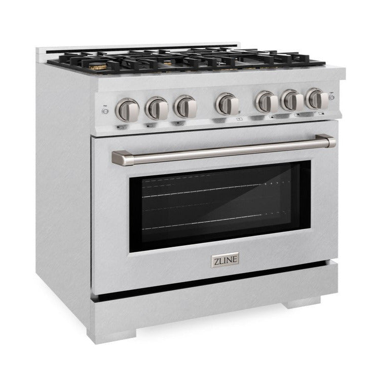 ZLINE 36 in. Dual Fuel Range 5.2 cu. ft. Gas Cooktop with 6 Brass Burners & Electric Convection Oven – Satin Stainless Steel (HDRS-BR-36)