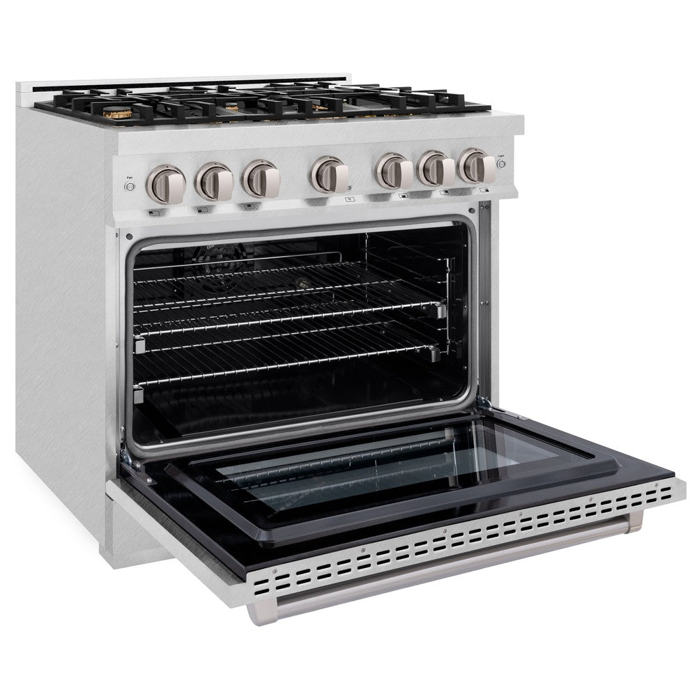 ZLINE 36 in. Dual Fuel Range 5.2 cu. ft. Gas Cooktop with 6 Brass Burners & Electric Convection Oven – Satin Stainless Steel (HDRS-BR-36)