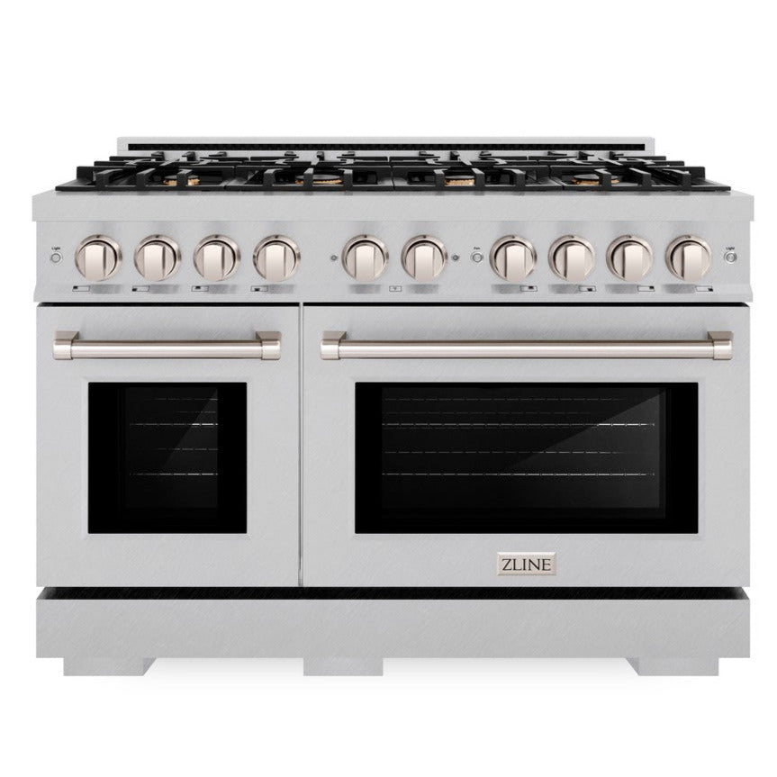 ZLINE 48 in. Dual Fuel Range 6.7 cu. ft. Double Oven with 8 Brass Burners, Satin Stainless Steel (HDRS-BR-48)