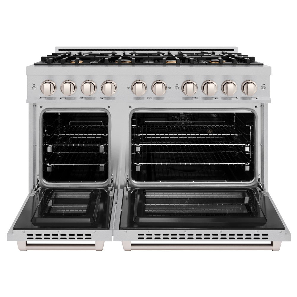 ZLINE 48 in. Dual Fuel Range 6.7 cu. ft. Double Oven with 8 Brass Burners, Satin Stainless Steel (HDRS-BR-48)