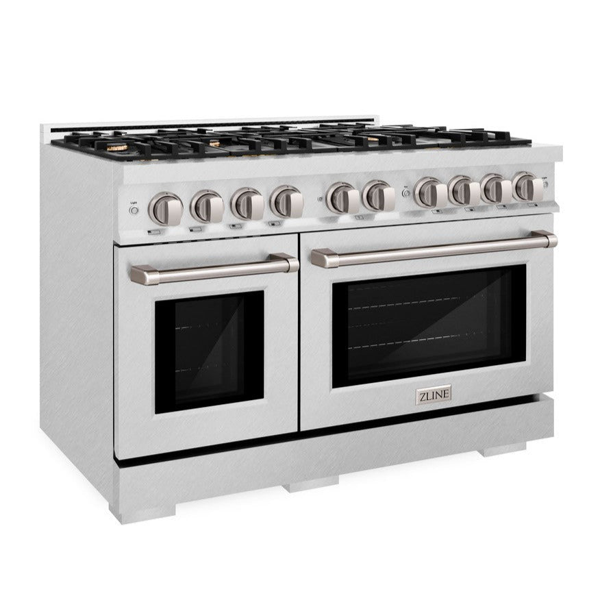 ZLINE 48 in. Dual Fuel Range 6.7 cu. ft. Double Oven with 8 Brass Burners, Satin Stainless Steel (HDRS-BR-48)