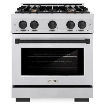 ZLINE 30 in. Select Dual Fuel Range 4.2 cu. ft. 4 Burner Gas Cooktop Electric Convection Oven Satin Stainless Steel Matte Black Accents (HDRSZ-30-MB)