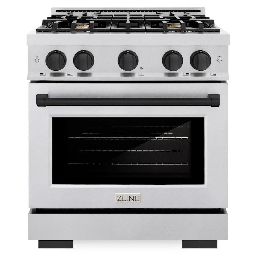 ZLINE 30 in. Select Dual Fuel Range 4.2 cu. ft. 4 Burner Gas Cooktop Electric Convection Oven Satin Stainless Steel Matte Black Accents (HDRSZ-30-MB)