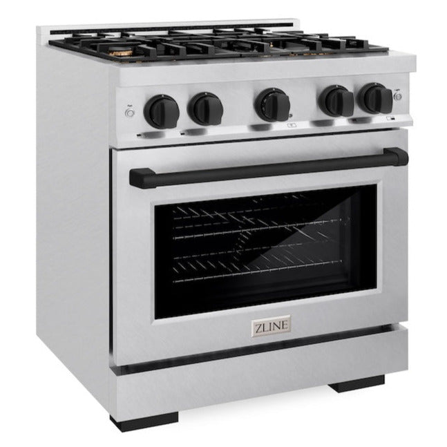 ZLINE 30 in. Select Dual Fuel Range 4.2 cu. ft. 4 Burner Gas Cooktop Electric Convection Oven Satin Stainless Steel Matte Black Accents (HDRSZ-30-MB)