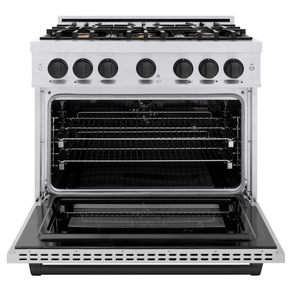 ZLINE 36 in. Dual Fuel Range 5.2 cu. ft. 6 Burner Gas Cooktop Electric Convection Oven Satin Stainless Steel with Matte Black Accents (HDRSZ-36-MB)