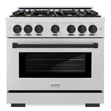 ZLINE 36 in. Dual Fuel Range 5.2 cu. ft. 6 Burner Gas Cooktop Electric Convection Oven Satin Stainless Steel with Matte Black Accents (HDRSZ-36-MB)