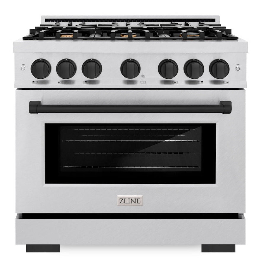 ZLINE 36 in. Dual Fuel Range 5.2 cu. ft. 6 Burner Gas Cooktop Electric Convection Oven Satin Stainless Steel with Matte Black Accents (HDRSZ-36-MB)