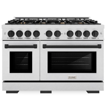 ZLINE 48 in. Dual Fuel Range 6.7 cu. ft. Double Oven with 8 Burner Gas Cooktop, Satin Stainless Steel with Matte Black Accents (HDRSZ-48-MB)