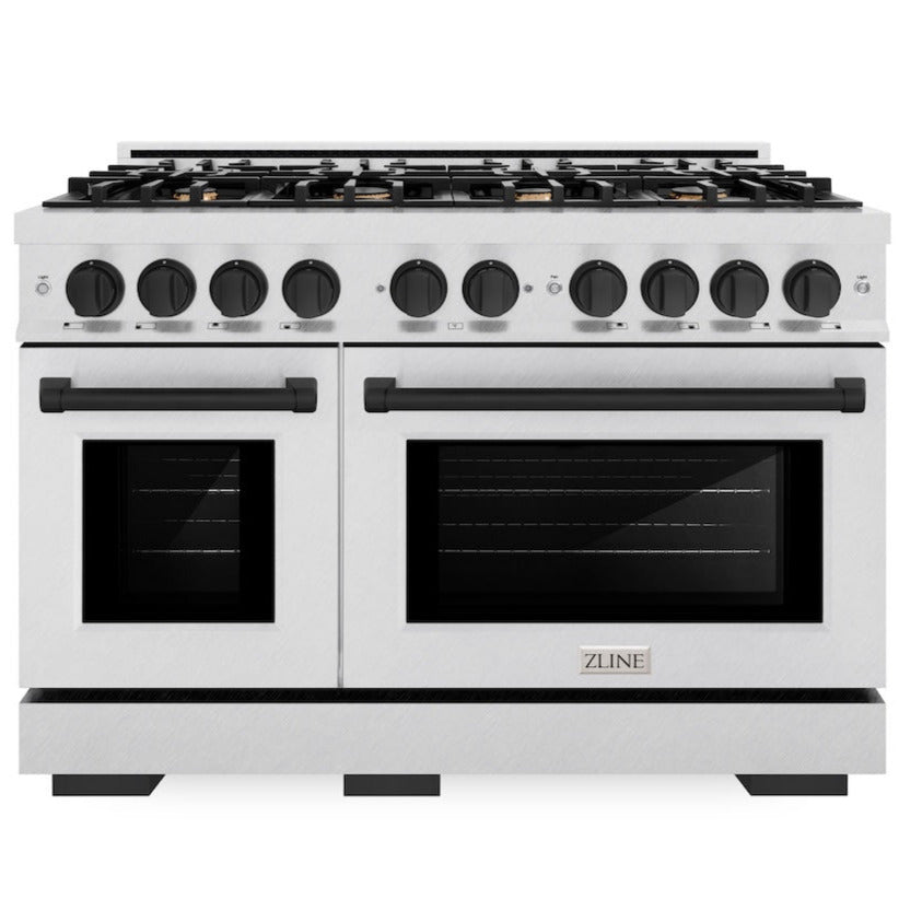 ZLINE 48 in. Dual Fuel Range 6.7 cu. ft. Double Oven with 8 Burner Gas Cooktop, Satin Stainless Steel with Matte Black Accents (HDRSZ-48-MB)