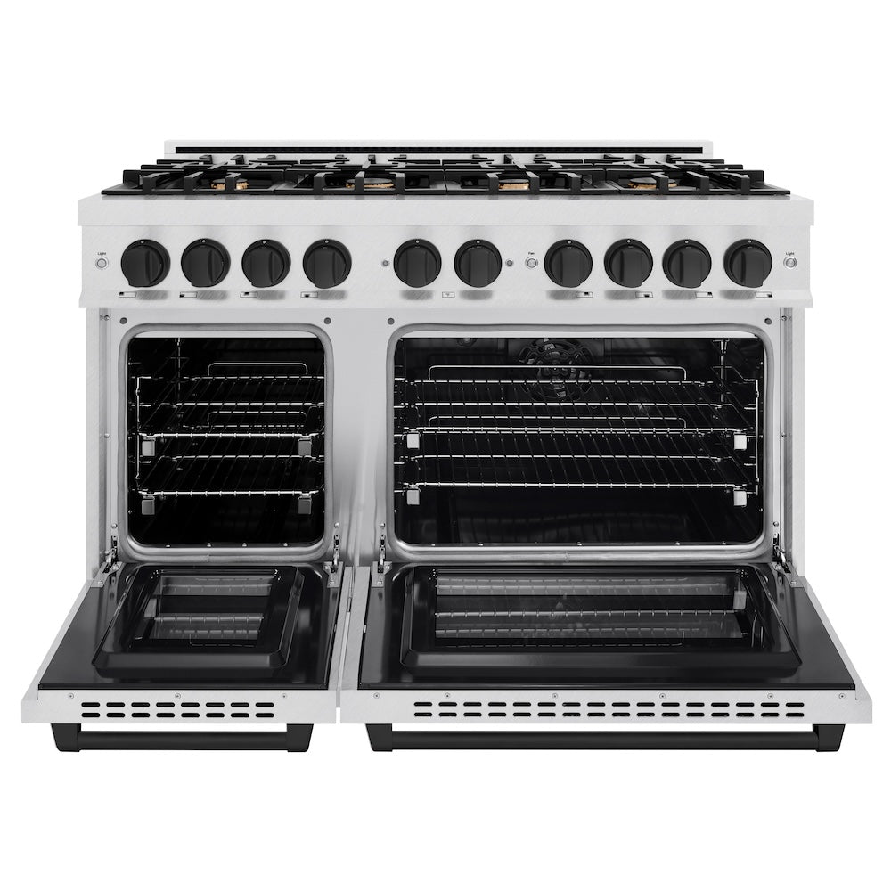 ZLINE 48 in. Dual Fuel Range 6.7 cu. ft. Double Oven with 8 Burner Gas Cooktop, Satin Stainless Steel with Matte Black Accents (HDRSZ-48-MB)