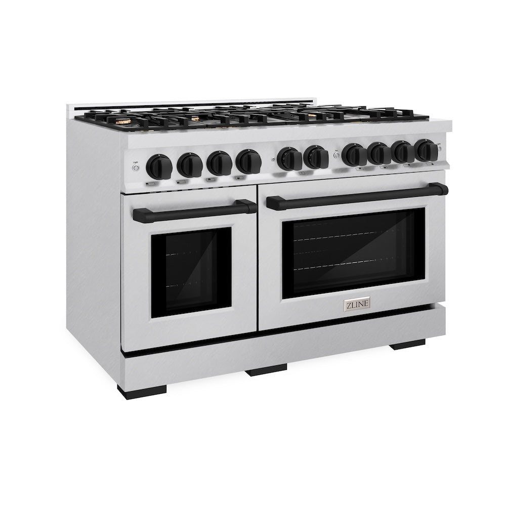 ZLINE 48 in. Dual Fuel Range 6.7 cu. ft. Double Oven with 8 Burner Gas Cooktop, Satin Stainless Steel with Matte Black Accents (HDRSZ-48-MB)