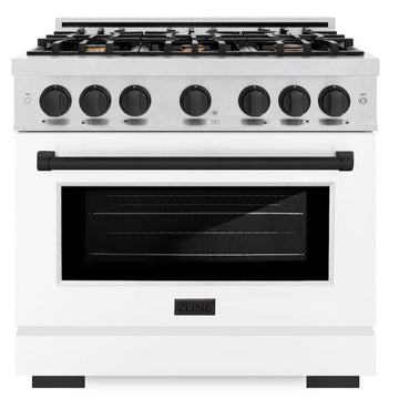 ZLINE 36 in. Dual Fuel Range 5.2 cu. ft. 6 Burner Gas Cooktop Electric Convection Oven Satin Stainless Steel White Matte Door Matte Black Accents (HDRSZ-WM-36-MB)