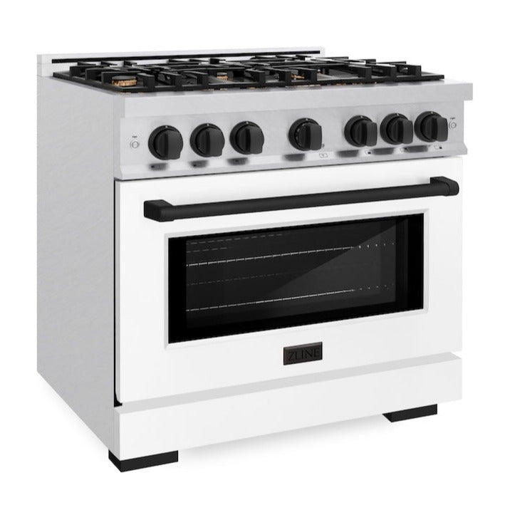 ZLINE 36 in. Dual Fuel Range 5.2 cu. ft. 6 Burner Gas Cooktop Electric Convection Oven Satin Stainless Steel White Matte Door Matte Black Accents (HDRSZ-WM-36-MB)