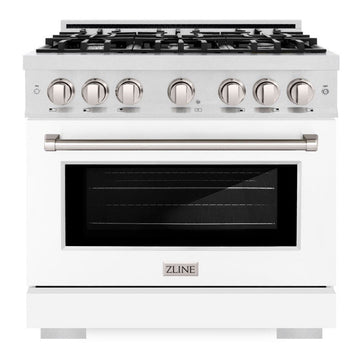ZLINE 36 in. Dual Fuel Range 5.2 cu. ft. Gas Cooktop with 6 Burners, Electric Convection Oven, Satin Stainless Steel with White Matte Door (HDRS-WM-36)