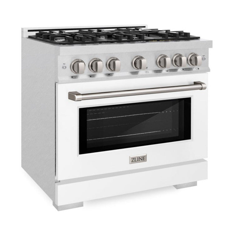 ZLINE 36 in. Dual Fuel Range 5.2 cu. ft. Gas Cooktop with 6 Burners, Electric Convection Oven, Satin Stainless Steel with White Matte Door (HDRS-WM-36)