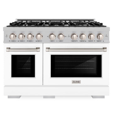 ZLINE 48 in. Dual Fuel Range 6.7 cu. ft. Capacity 8 Burner Gas Cooktop Double Oven Satin Stainless Steel with White Matte Doors (HDRS-WM-48)